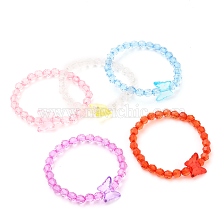 Transparent Acrylic Beads Kids Bracelets, Round and Butterfly