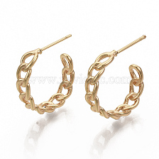 Semicircular Brass Stud Earrings, Half Hoop Earrings, Letter C Shape, Nickel Free, Real 18K Gold Plated