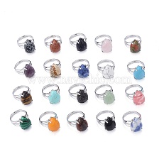 Adjustable Gemstone Finger Rings, with Platinum Plated Brass Findings, Teardrop