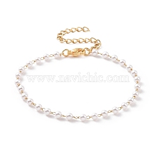 Round Plastic Imitation Pearl Beaded Bracelets, with Vacuum Plating 304 Stainless Steel Curb Chains, White