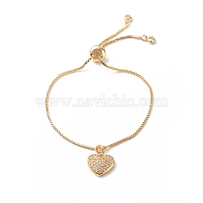 Clear Cubic Zirconia Heart Pendant Slider Bracelet with Brass Box Chains for Women