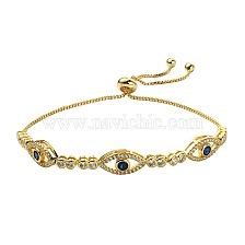 Horse Eye Cubic Zirconia Slider Bracelet, Real 18K Gold Plated Brass Adjustable Bracelet for Women