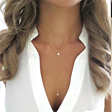 Fashionable and Minimalist Pearl Necklace Stainless Steel Gold-plated Collarbone Chain