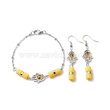 Evil Eye Handmade Lampwork Earring & Bracelet Sets, Hamsa Hand Link Bracelet and Dangle Earring for Women