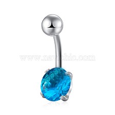 Piercing Jewelry, Brass Cubic Zirconia Navel Ring, Belly Rings, with 304 Stainless Steel Bar, Lead Free & Cadmium Free, Flat Round