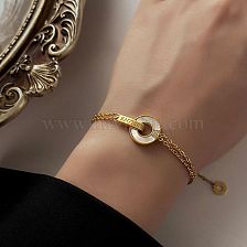 Simple Style Round Letter Titanium Steel Inlay Shell Zircon Bracelets