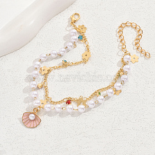 Elegant Shell Flower Pendant Multi-layer Anklet Women's Beach Vacation Jewelry