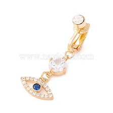 Evil Eye Cubic Zirconia Charm Belly Ring, Clip On Navel Ring, Non Piercing Jewelry for Women, Golden