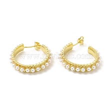 ABS Pearl Beaded Ring Stud Earrings, Brass Half Hoop Earrings for Women