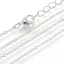 Iron Cable Chains Necklace Making, with Lobster Clasps, Soldered, Platinum, 17.7 inch(45cm)