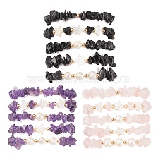 5Pcs 5 Style Natural Mixed Gemstone Chips Stretch Bracelets Set, Natural Shell Star Stackable Bracelets