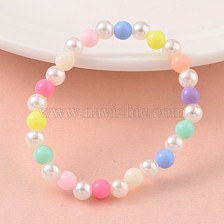 Imitation Pearl Acrylic Beaded Stretch Kids Bracelets, with Opaque Acrylic Beads, 43mm