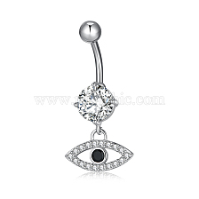 Piercing Jewelry, Brass Cubic Zirconia Navel Ring, Belly Rings, with 304 Stainless Steel Bar, Lead Free & Cadmium Free, Horse Eye