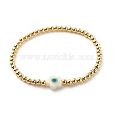 Brass Round & Shell Flower Beaded Stretch Bracelet for Women