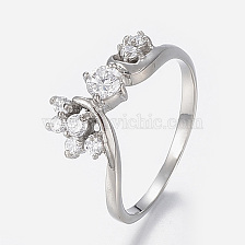 304 Stainless Steel Finger Rings, with Cubic Zirconia