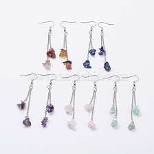 Natural Gemstone Chip Dangle Earrings, with 316 Surgical Stainless Steel Cable Chains and Brass Earring Hooks