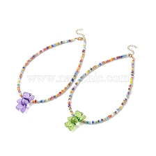 Acrylic Bear & Glass Seed Beaded Necklace for Women