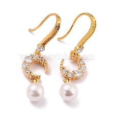 Moon with Imitation Pearl Beads Sparkling Cubic Zirconia Dangle Earrings for Her, Brass Earrings for Gift