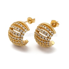 Brass Micro Pave Cubic Zirconia Half Round Stud Earrings, Half Hoop Earrings