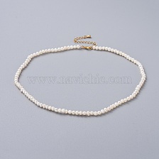 Natural Freshwater Pearl Necklaces, with Brass Extender Chains and Kraft Paper Cardboard Jewelry Boxes