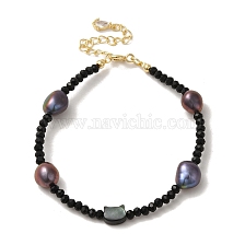 Natural Pearl Beaded Bracelet, with Brass Mesh Chains