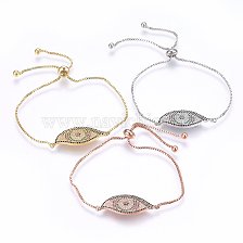 Adjustable Brass Micro Pave Cubic Zirconia Bolo Bracelets, Slider Bracelets, Eye