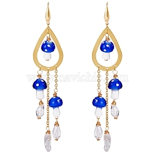 Natural Quartz Crystal Teardrop & Lampwork Mushroom Chandelier Earrings, Golden 316 Surgical Stainless Steel Long Tassel Drop Earrings for Women