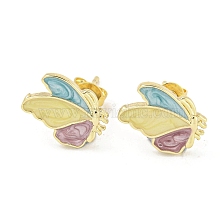 Butterfly Real 18K Gold Plated Brass Stud Earrings, with Enamel