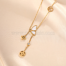 Fashionable ladies necklace with butterfly and clover pendant, 18K gold plated.