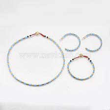 Spray Painted Alloy Jeweley Sets, with Beads Necklaces, Beads Bracelets and Stud Earrings, Golden