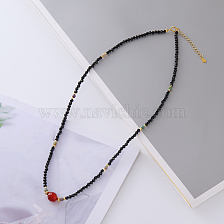 Vintage Style Natural Black Tourmaline Red Agate Necklace Silver Gold Plated