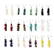 Natural & Synthetic Mixed Stone Chip Beads Dangle Earrings, Brass Jewelry for Girl Women, Platinum