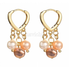 Natural Freshwater Pearl Hoop Earrings for Women, 304 Stainless Steel Dangle Earrings, with Brass Findings