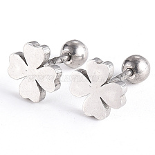 201 Stainless Steel Barbell Cartilage Earrings, Screw Back Earrings, with 304 Stainless Steel Pins, Four Leaf Clover