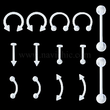 14Pcs 7 Style Acrylic Piercing Body Jewelry, Including Straight Barbell Tongue Ring, Curved Eyebrow Ring, Circular Nose Rings, Flat Back Stud Lip Rings