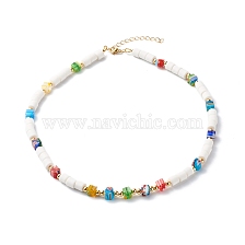 Polymer Clay Beaded Necklaces, with Cube Glass Beads and Brass Spacer Beads