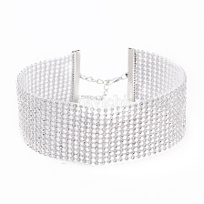 12 Row Crystal Rhinestone Choker Necklace, Wide Rhinestone Necklace for Women