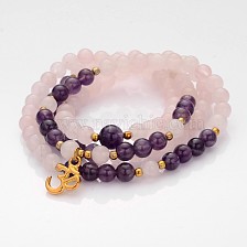 Personalized Dual-use Round Gemstone Beads 4-Layer Stretch Wrap Bracelets/Necklaces, with Alloy Findings, 710mm