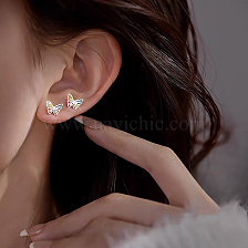 Elegant Silver Zircon Butterfly Stud Earrings for Daily Wear