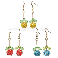 Handmade Glass Seed Beads Pendants Dangle Earrings, Round Flower