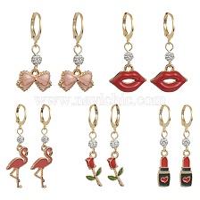 Alloy Enamel & Polymer Clay Rhinestone Beaded Dangle Leverback Earrings, Valentine's Day Theme Drop Earrings with 304 Stainless Steel Pins