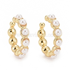 Acrylic Pearl Beaded Cuff Earrings, Rack Plating Brass Jewelry for Women, Cadmium Free & Lead Free