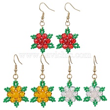 Gemstone Dangle Earrings, with Glass Seed Beads and 304 Stainless Steel Ear Wires, Flower