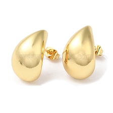 Rack Plating Brass Teardrop Stud Earrings, Real 18K Gold Plated, 18x11.5mm