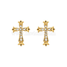 Elegant stainless steel gold-plated inlaid diamond polished fashion lady earrings.