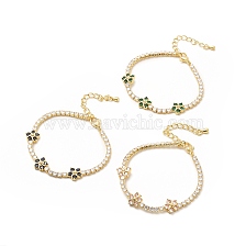 Cubic Zirconia Chain Bracelet, Flower Rack Plating Brass Jewelry with Chain Extender & Lobster Claw Clasps for Women, Lead Free & Cadmium Free, Long-Lasting Plated, Real 18K Gold Plated