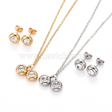 Birthstone 304 Stainless Steel Rhinestone Jewelry Sets, Pendant Cable Chains Necklaces and Stud Earrings, with Lobster Claw Clasps and Ear Nuts