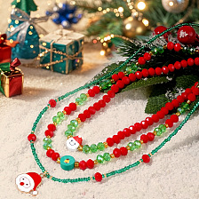 Unique Red and Green Crystal Bead Christmas Necklace