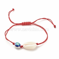 Acrylic Shell & Enamel Evil Eye Braided Bead Bracelet, Adjustable Bracelet for Women