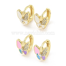 Butterfly Real 18K Gold Plated Brass Hoop Earrings, with Enamel and Clear Cubic Zirconia